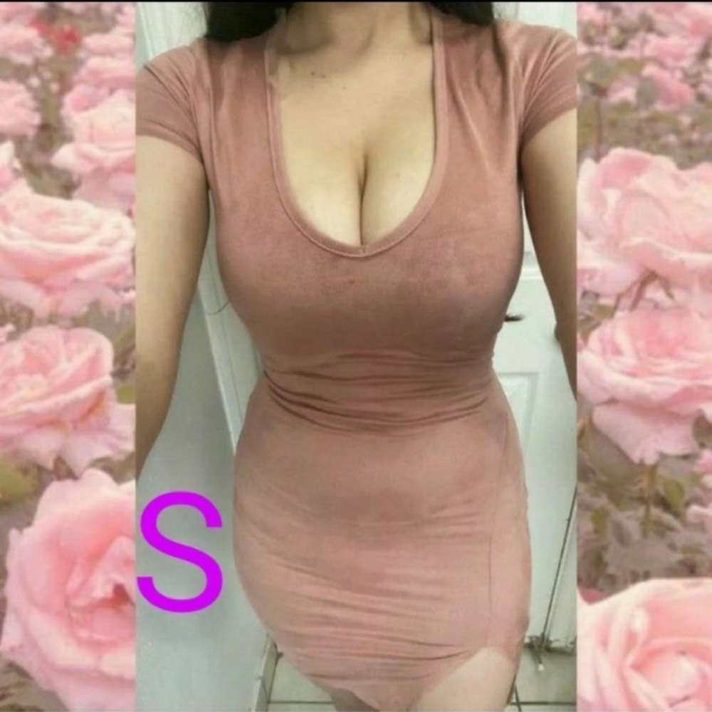 🆕Pink Nude Suede Mini Bodycon Slit Dress Size Small